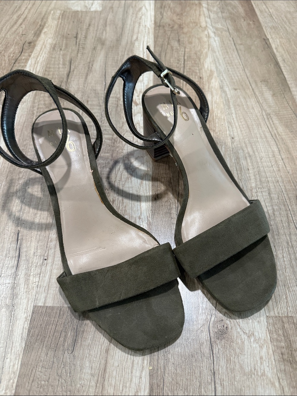 Mix No. 6 Olive Suede Ankle-Strap Block Heel Sandals